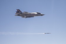 An F-35A conventional takeoff and landing (CTOL) aircraft conducts the first in-flight launch of an AIM-120 C5 missile