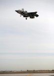 An F-35B Lightning II Joint Strike Fighter assigned to Marine Fighter Attack Squadron (VMFA) 121 prepares to make a vertical landing at Marine Corps Air Station Yuma, AZ