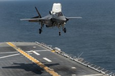 An F-35B Lightning II aircraft takes off from the amphibious assault ship USS Wasp (LHD 1)