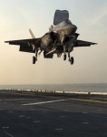An F-35B Lightning II aircraft takes off from the amphibious assault ship USS Wasp (LHD 1) during the second at-sea F-35 developmental test event.