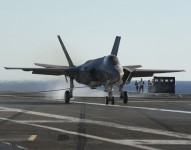 An F-35C Lightning II carrier variant joint strike fighters conducts the first catapult launches aboard the aircraft carrier USS Nimitz (CVN 68)